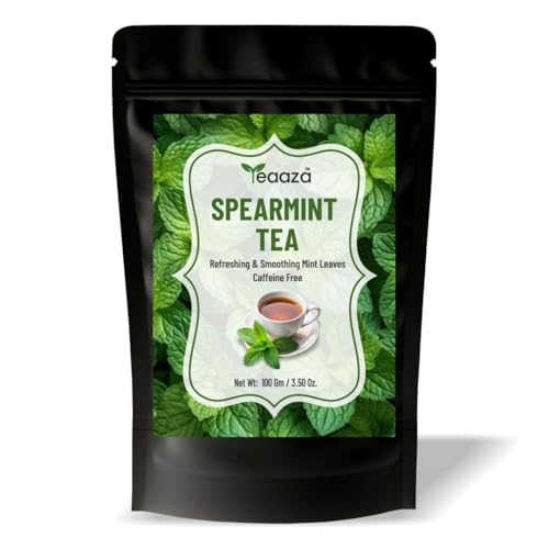 Image of TEAAZA Organic Spearmint Tea Leaves 100 Gm 100 Cups Caffeine-Free Herbal Spearmint Tea For PCOS|SUPPORTS HORMONE BALANCE,ACNE,FACIAL HAIR & PCOS RELIEF|Fresh Minty Flavor,100% Natural