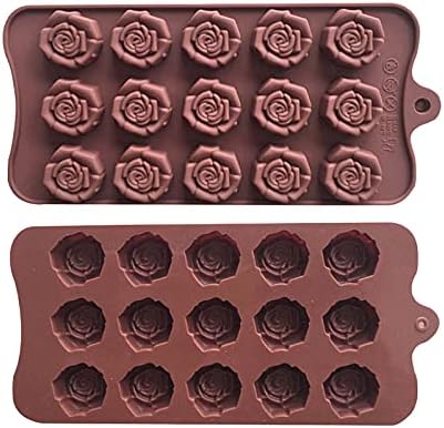 2PCS Silicone Rose Mould, Flower Chocolate Molds Rose 15 Cavity Silicone Sweet Moulds Valentines Candy Moulds Gummy Ice Jelly Moulds for Wax Melt Resin Casting Candles Soap Baking Cake Decorating