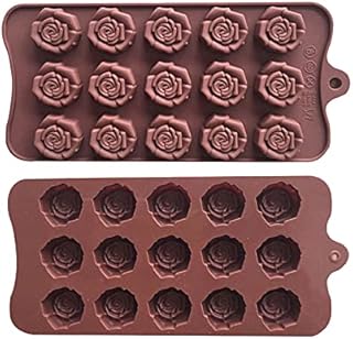 2PCS Silicone Rose Mould, Flower Chocolate Molds Rose 15 Cavity Silicone Sweet Moulds Valentines Candy Moulds Gummy Ice Jelly Moulds for Wax Melt Resin Casting Candles Soap Baking Cake Decorating