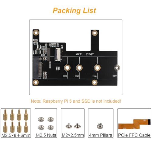 Carte PCIe M.2 NVMe SSD Multi-Format ZDE ZP517B Raspberry Pi 5