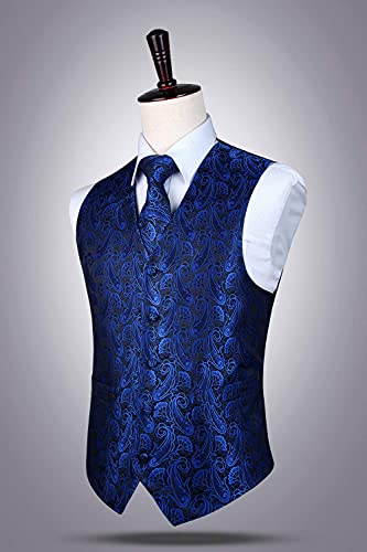 Hisdern 3Pc Men's Paisley Floral Jacquard Vest Suit & Necktie And Pocket Square Set Waistcoat For Tuxedo Wedding Party #TOP6