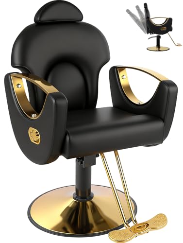 Black Salon Chair for Hair Stylist, Professional Barber Chairs Barbershop