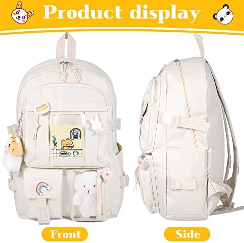 HuaJiao Kawaii Backpack, Large Capacity Kawaii Rucksack With Bear Pendant and Kawaii Accessories Japanese School Bag JK Anime Shoulder Bag For Girls 44x31x14cm/17x12x5.5in
