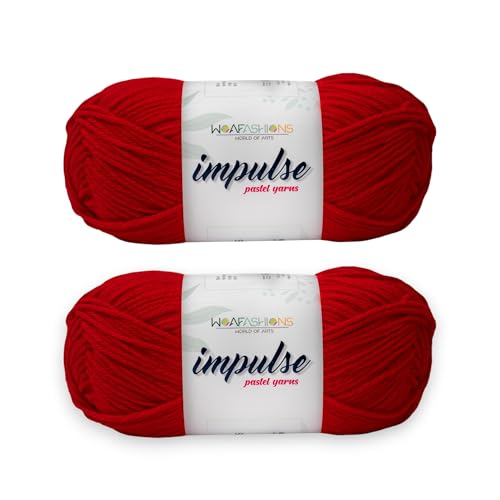 Image of WOAFashions Impulse Hand Knitting & Crochet Yarn, Premium Acrylic, 4 : Medium (Red) (2x100gms / 3.5oz / 200mtr / 218yds)