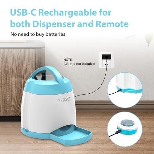 Recarregável – Dispensador automático de guloseimas para cães PETGEEK com controle remoto de botão –