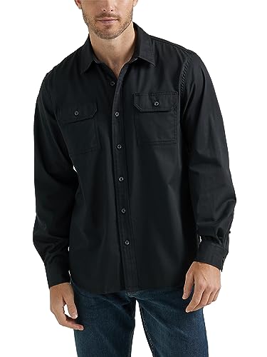 Wrangler Authentics Men's Long Sleeve Classic Woven Shirt, Black, Large