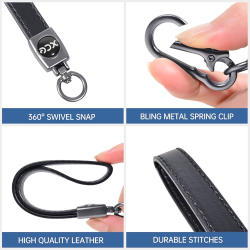 Image of Leather Car Keychain Wrist Key Lanyard Durable Car Key Accessories Black Keychain for Man and Women, Standard