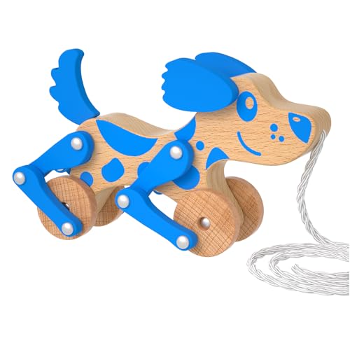 Image of Montessori Toys 1 2 3 4 Years Old Boys Girls Wooden Walking Pull Dog Toy for Baby Toddler, Pull Along Walking Toys, Walk Along Puppy Pull, Wooden Pull & Push Toy (Blue)