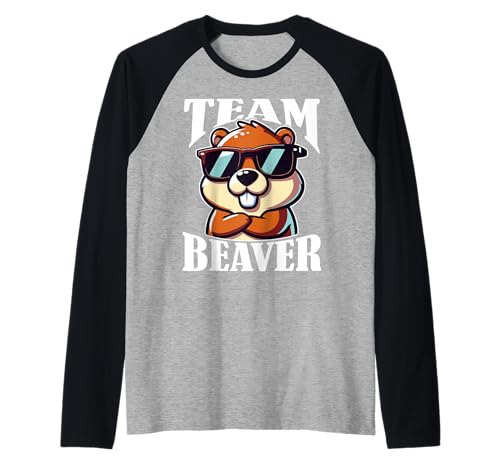 Team Beaver Funny Squad BBQ Cool Beaver con gafas de sol Camiseta Manga Raglan
