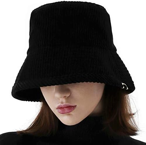 UNDERCONTROL Thick Corduroy Ribbed Cotton Gold Label Deep Long Brim Size Adjustable Four Seasons Bucket Hat Korea Safari Hat (Cord Black)