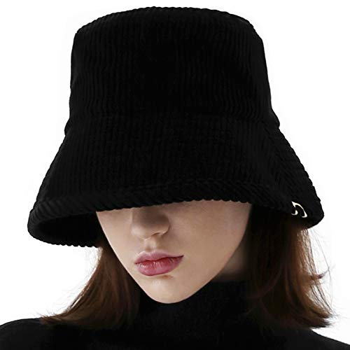 Undercontrol Thick Corduroy Ribbed Cotton Gold Label Deep Long Brim Size Adjustable Four Seasons Bucket Hat Korea Safari Hat (Cord Black) #TOP15