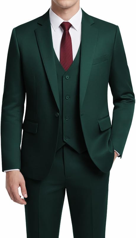 MAGE MALE Men's 3 Piece Suit Slim Fit One Button Business Wedding Formal Blazer Jacket Vest Pants Set