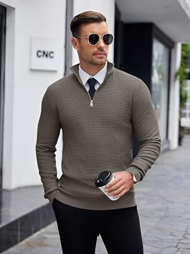 Image of TYSORT Men High Neck Zipper Full Sleeve Waffle Knitted Winter Sweater,Waffle Knit Sweater for Men