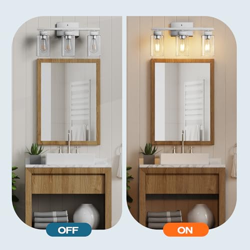 PARTPHONER 3-Light Bathroom Light Fixtures, Brushed Nickel Modern Vanity Lights, Bathroom Lighting Fixtures Over Mirror, Square Design Farmhouse Wall Sconces with Clear Glass Shades by PARTPHONER - Image 5