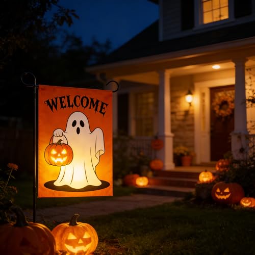 Mintolex Halloween Garden Flag 12x18 Inch Double Sided Ghost Pumpkin Welcome Halloween Flags for Outside Yard Decorations Outdoor Fall Holiday Garden Porch Decor — view 5