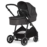 Dream On Me Jade 2-in-1 Reversible Stroller | New Born Bassinet Stroller | Compact Fold | Lightweight Stroller 0-36 Months, Black