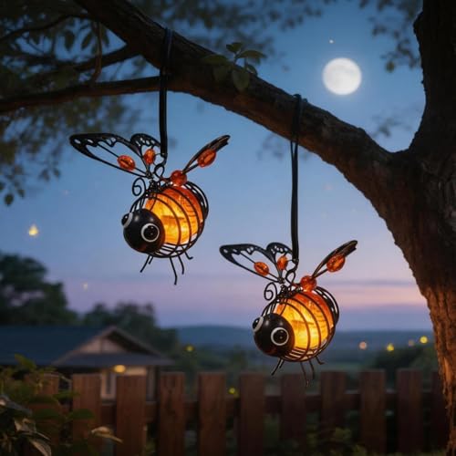 Ptxbeemyd Solar Powered Hanging Bee Light Waterproof Solar-Powered Insect Ornament Suitable for Courtyards, Trees, Porches, and Terraces 2-Pack Orange by Ptxbeemyd - Used condition - Image 6
