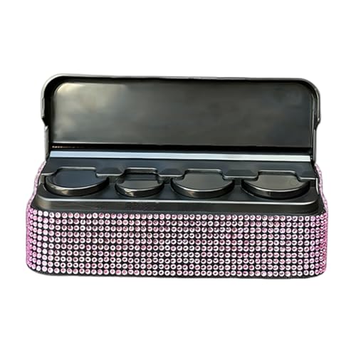 YoRise Bling Coin Holder for Car Crystal Rhinestone Car Change Holder with 4 Compartments Portable Coin Sorter Storage Box Universal Money Dispenser Accessories for Most Cars (Pink)