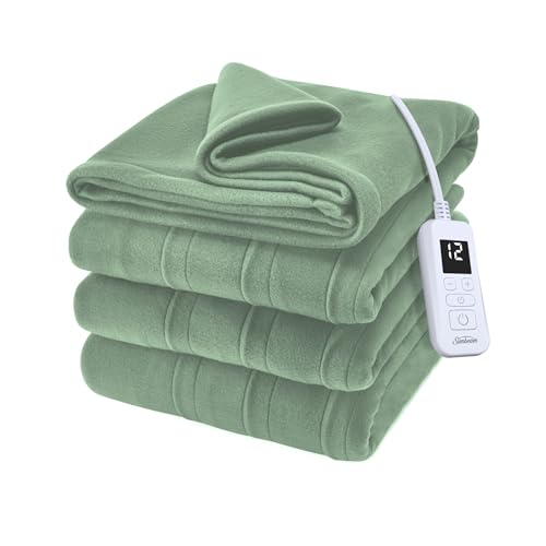 Sunbeam Royal Ultra Fleece Heated Electric Blanket Twin Size 84 x 62 12 Heat Settings 12-Hour Selectable Auto Shut-Off Fast Heating Machine Washable Warm and Cozy Matcha