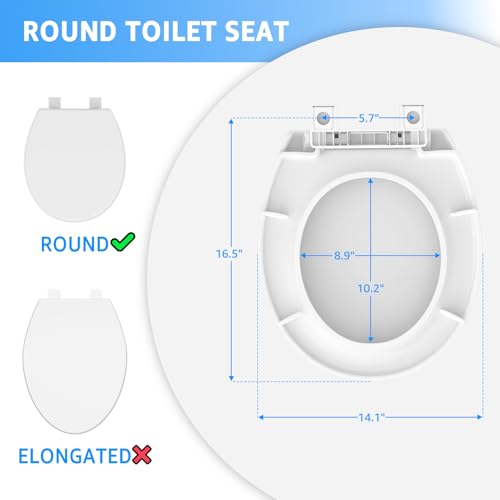 Toilet Seat Round 16.5 Inch with Quick Release - Quick Connect,White Round Toilet Seat with Soft Close,PP Material Safe, Easy Clean and Install,Sturdy Accessories Never Loosen,2 Years Support
