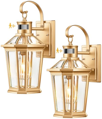 VIANIS Outdoor Wall Lights, Gold Motion Sensor Exterior Light Fixtures
