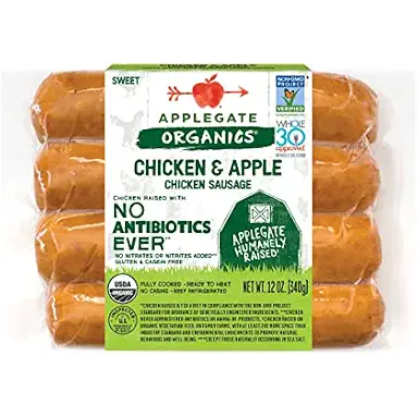 Applegate, Organic Chicken & Apple Sausage | No Antibiotics Ever, Whole30 Approved, All Natural Ingredients, Full Cooked, Perfect for busy weeknights