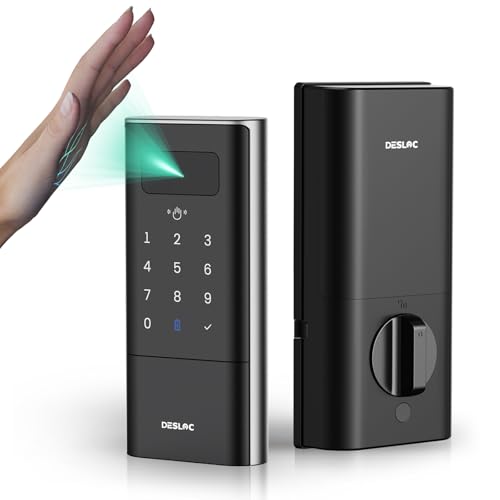 DESLOC Smart Lock K140 Plus with Palm Vein Recognition, Keyless Entry Door Lock with Keypad Deadbolt, App Control, Auto Lock Digital Door Lock for Front Door with Mechanical Key Backup, Black