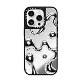 CASETiFY ミラー MagSafe対応 iPhone 16 Pro ケース [反射性 / 1.5mからの落下試験をクリア (MIL規格1倍相当) / ワイヤレス充電およびMagsafe対応] - Chrome Liquid Groovy - シルバー (ブラックバンパー)