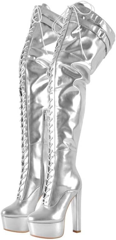 Richealnana Women's Over The Knee High Platform Thigh High Boots Lace-Up Chunky Heels Fashion
