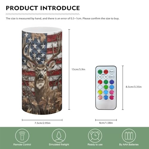 Image of Poceacles Flameless LED Candle Battery Powered Votive Lights Realistic Pillar Candle Decorative Tea Lights for Home Party Indoor Outdoor Patriotic Decor, Deer Camo Leaf American Flag