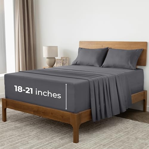 Image of Mellanni Extra Deep Queen Sheets - 4 PC Iconic Collection Bedding - Hotel Luxury, Ultra Soft, Cooling Bed Sheets - Wrinkle, Fade, Stain Resistant (Queen, Gray)