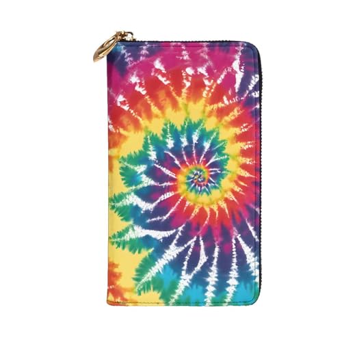 Leather Wallet for Women & girls, Fashion Long billfold Wallets, Durable Ladies purse for Daily, tie dye rainbow ID card package, Slim Thin RFID Blocking Credit Card Wallets with Zipper Coin Pocket2