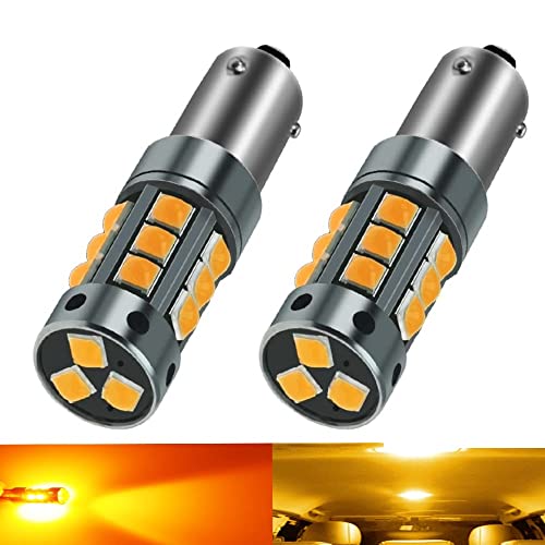Image of YEORO 2pcs AC/DC 9-36V BA9S LED Bulbs White,600LM BA9 BA9S 53 57 1895 64111LED Car Ligh Bulbs Super Bright 3030 18-SMD Chips for Car Interior Dome Map License Plate Glove Box Light. (H6W/BAX9S, Amber)