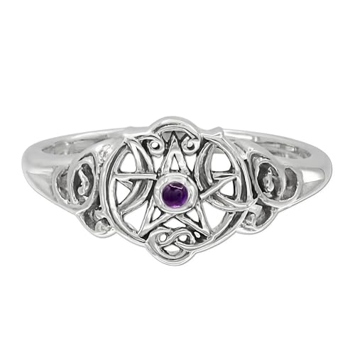 Dryad Design Sterling Silver Heart Pentacle Ring with Natural Amethyst Size 6