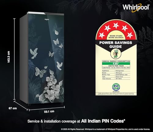 Image of Whirlpool 207 L 5 Star Glassdoor Icemagic Pro Inverter Direct-Cool Single Door Refrigerator (230 IMPRO GD PRM 5S Inv Silvia)