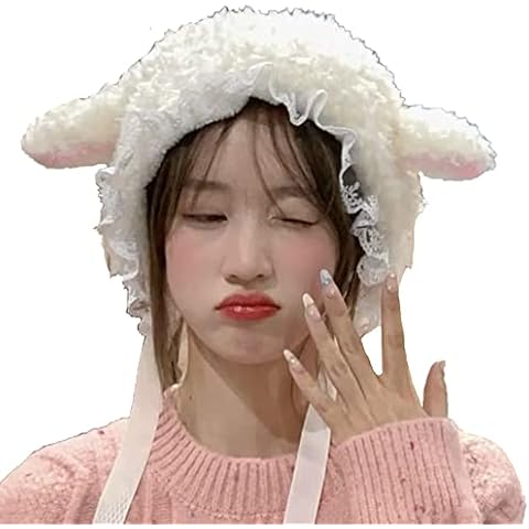 Topwon Fleece Animal Hat Cute Sheep Cap for Girls, Cute Y2k Beanie Kawaii Cap Winter Headwear Cosplay Photo Props Party Supplies Cover
