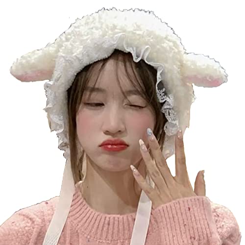 Fleece Animal Hat Cute Sheep Cap for Girls, Cute Y2k Beanie Kawaii Cap Winter Headwear Cosplay Photo Props Party Supplies