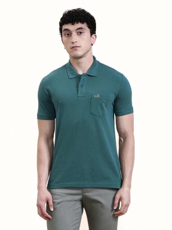 Image of CROCODILE Men's Solid Casual Wear T-Shirt | Polo Neck | Half Sleeves | Pull On | Regular