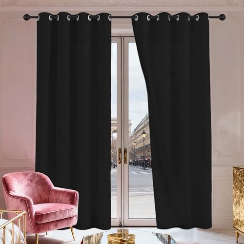 Rideau occultant thermique isolant 120 x 310 cm noir à oeillets - 2