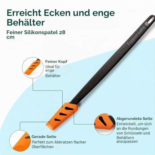 Foto von Tupperware Kleiner Teigschaber Schwarz und Orange - Weiches Silikon | Schüsseln Auskratzen und Teig ohne Verlust Aufnehmen, Direkter Griff in der Hand, Spülmaschinenfest, Ohne BPA