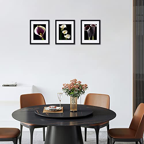 Calla Lily Wall Art Purple White Flower Floral Picture Framed Canvas Print In Off White Matte And Black Framed Artwork 11X14 Inch Set Of 3 For Kitchen And Home Or Living Room Decor #TOP4