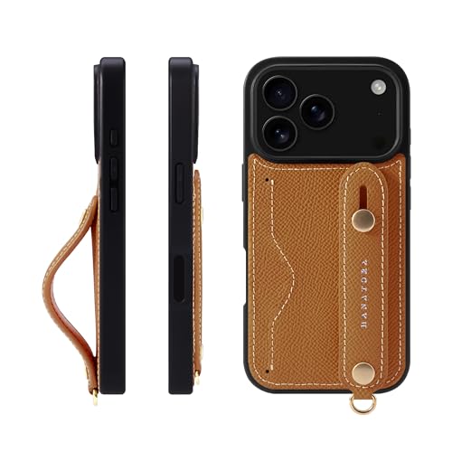 HANATORA for iPhone 17Pro �P�[�X �{�v �ϏՌ� �w�ʃx���g �J�[�h�|�P�b�g �X�}�z�P�[�X �X�}�z �X�^���h�@�\ �l�b�N �X�g���b�v �t�� �G���{�X���U�[ �M�t�g �}�O�l�b�g�Ȃ� �L�������� NCGH-17Pro-Caramel