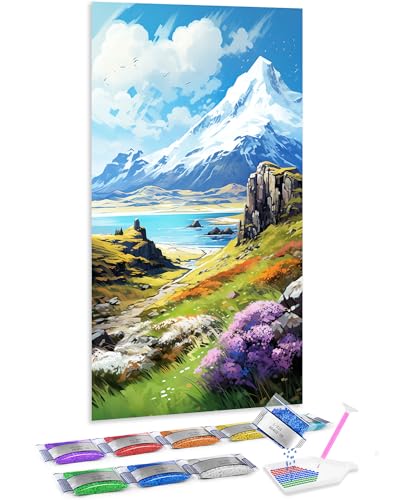 Kit Diamond Painting 5D Jumpdot 70x40 cm: vinilos pared grandes de paisaje de montaña nevada