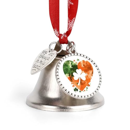 St. Patricks Shamrock_ Ireland Flag Clover Heart Funny Christmas Bell Ornament Cute Xmas Tree Hanging Pendant Decoration for Holidays Party
