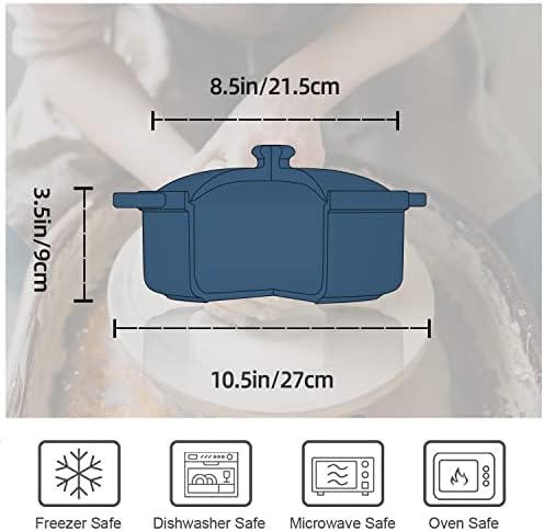 FUN ELEMENTS Casserole Dish, 2 Quart Lace Emboss Casserole Dish with Lid, Oven to Table Ceramic Round Serving Dish with Handles for Dinner and Party(Grayish Blue)