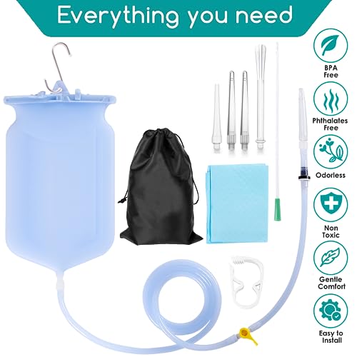 2L Enema Bucket Kit Colon Cleansing Silicone Enema Bag for Women Men 6Pcs Enema Nozzle Tips Colon Tube Hose Replacement, Clear Enema Kit Coffee Sealable Hot Water Bottle Shower Adult Kids Constipation - Thumbnail 6