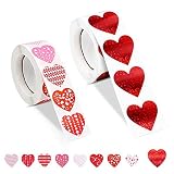 1000 PCS Valentine's Stickers, Glitter Heart Stickers Roll & 8 Design Funny Valentine's Love Decorat