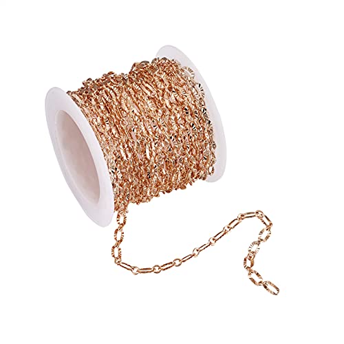 Pandahall 13.38 Feet Brass Figaro Chains Links Real 18K Gold Plated 6.2X3.3X0.5Mm Soldered Flat Oval Cable Chains Necklaces With Spool For Jewelry Making #TOP1