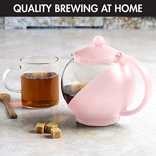 Image of Primula Half Moon Teapot with Removable Infuser, Glass Tea Maker with Reusable Fine Mesh Stainless Steel Filter, Dishwasher Safe, 40-Ounce, Pink