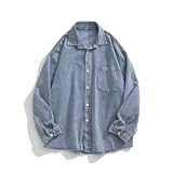[Manatsulife] デニムシャツ オーバーサイズ 男女兼用 長袖 おしゃれ 胸ポケット 折り襟 CS3592 (2XL, ブルー)